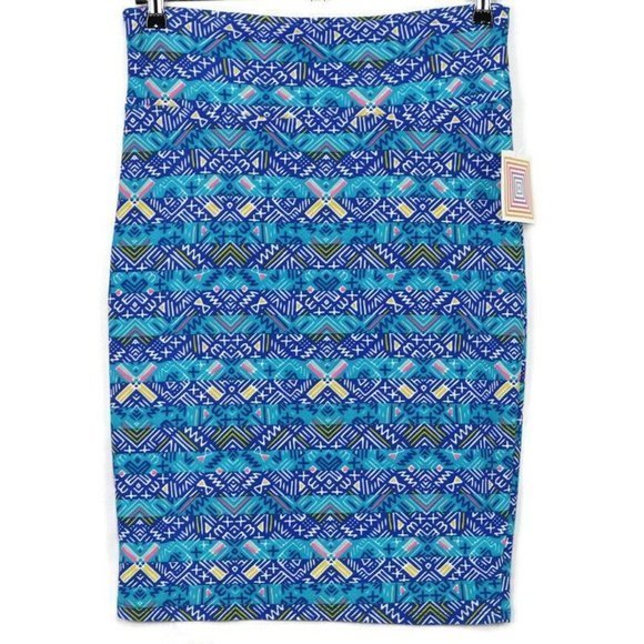 LuLaRoe Cassie Pencil Straight Skirt Blue Teal‎ Stretch Elastic Waist L Large - Picture 1 of 9